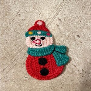Festive Snowman Brooch with Red and Teal